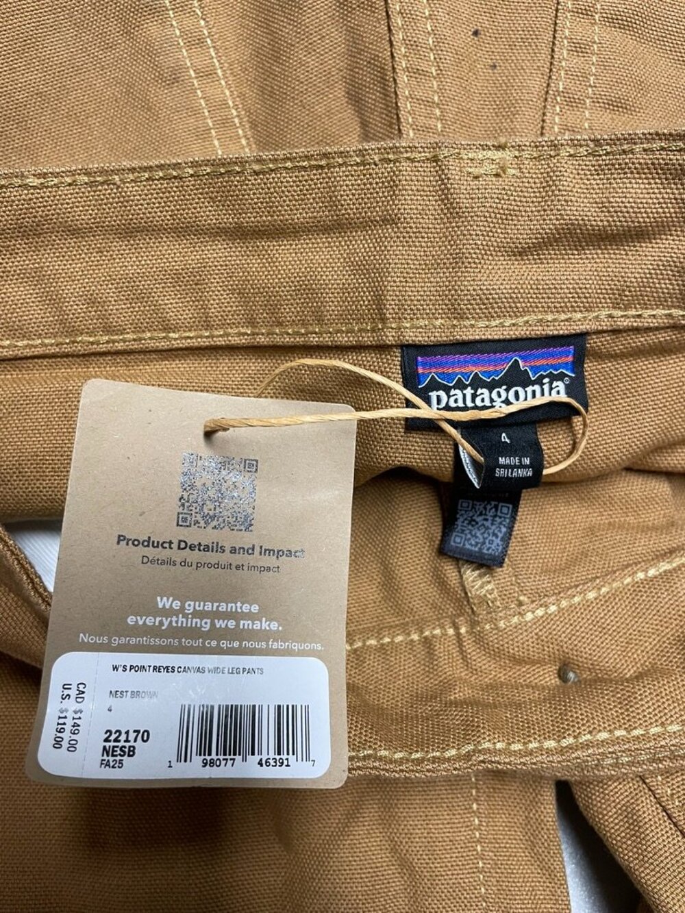 PATAGONIA Women's Point Reyes Canvas Wide-Leg Pants Size 4 in Nest Brown - Picture 5 of 7